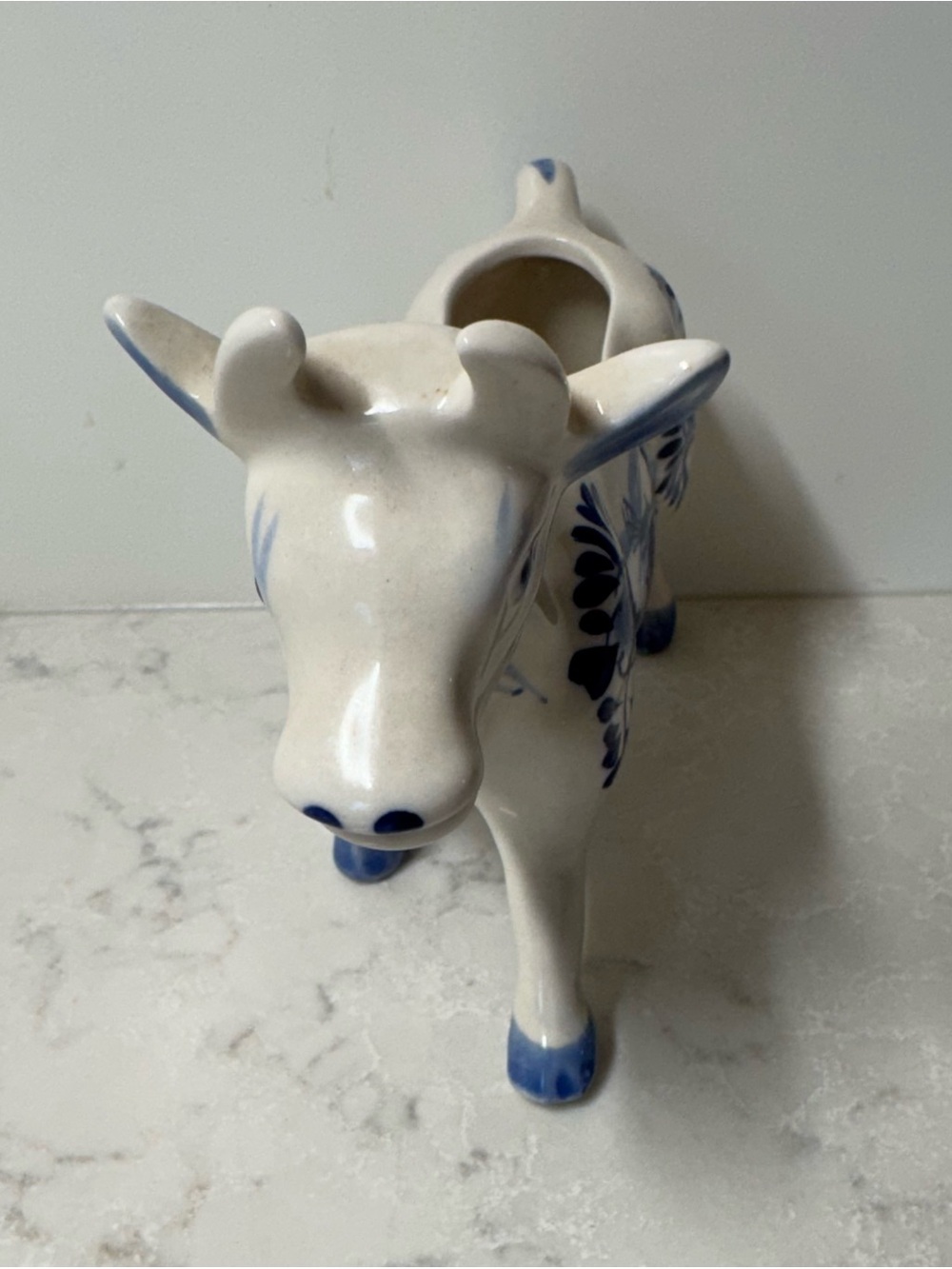 Vintage Blue Delft Blue Ceramic Cow Creamer - White and Blue - Picture 4 of 10